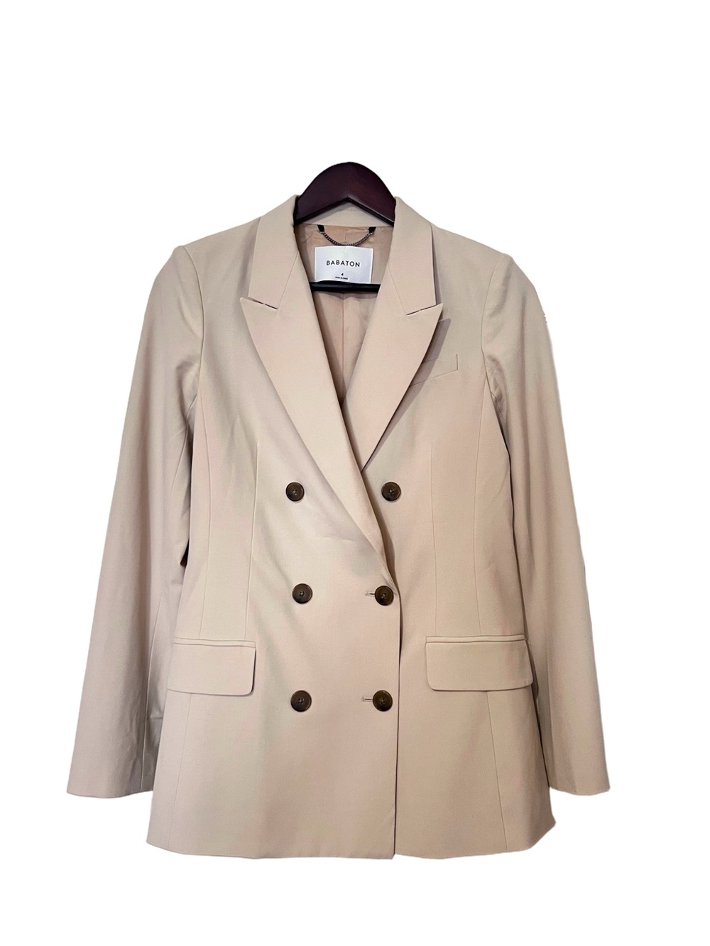 Aritzia Babaton Beige Double Breasted Long Blazer Jacket - Sz 4